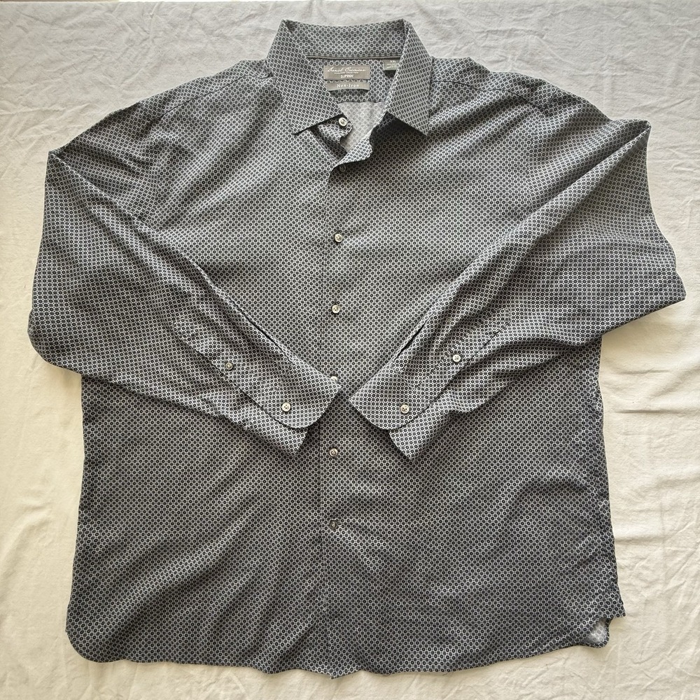Daniel Cremieux‎ Signature XXL Men's Non-Iron Supima Cotton Dress Shirt Navy Geo